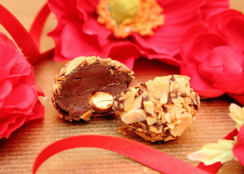 Printing On Chocolate - 6 Truffles with Filling in Wooden Box with Ribbon, 102g