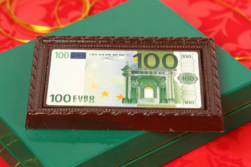 Шоколадные Деньги - 90г 100 EUR Картинка из Шоколада в Рамочке в коробочке с магнитом