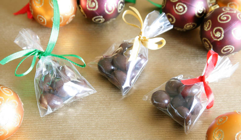 Coffee Chocolates - Nuts in chocolate in a bag with ribbon