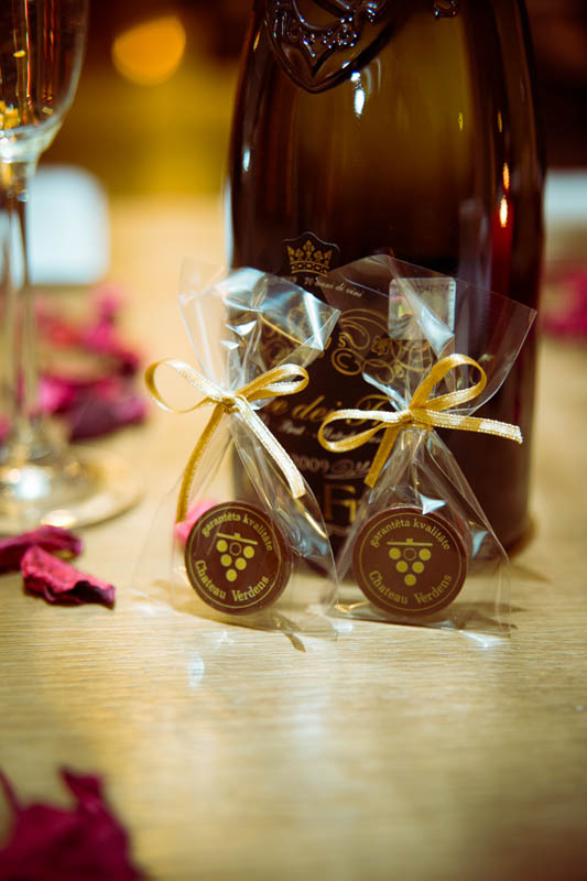 Wine And Chocolate - Promotional Chocolate Bar in Bag with ribbon, 3g