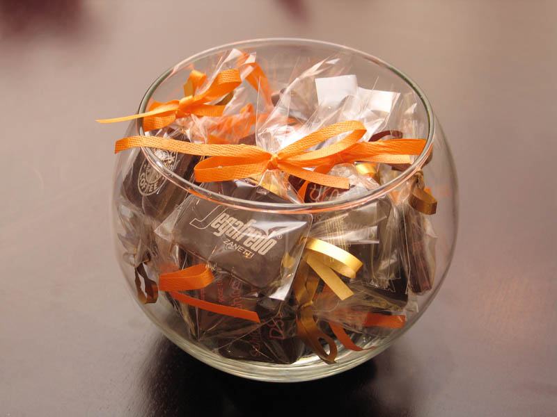 Glass Bowl Sweets - Promotional Chocolate Bar in a Polybag with Ribbon, 7g