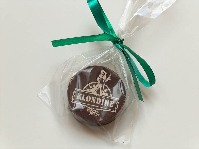 Promotional Chocolates - 7g Puck in a Polybag with Ribbon