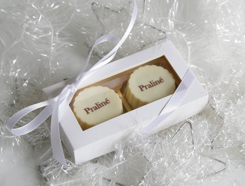 Boxes with Chocolate Pralines - 26g (13g x 2 pc) 2 Pralines with Hazel Nut Cream Filling in a box