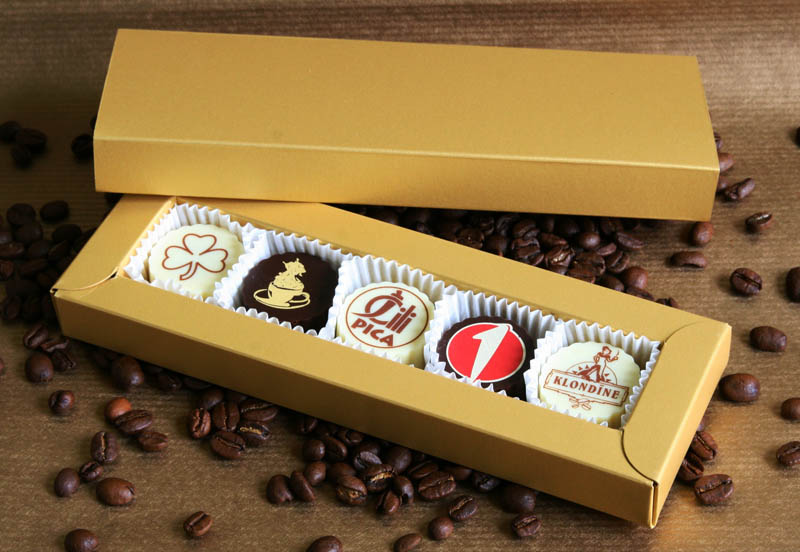 Подарочный Рекламный Шоколад - 65г (13 gr x 5 шт) 5 Конфеты с Начинкой Орехового Крема в коробочке