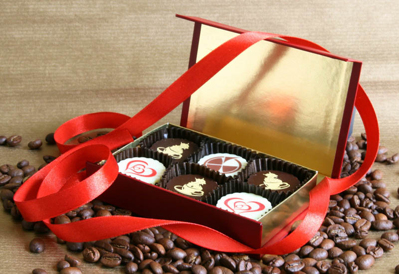 Chocolate Gifts - 78g (13g x 6 pc) 6 Pralines with Hazel Nut Cream Filling in a Box with Magnet